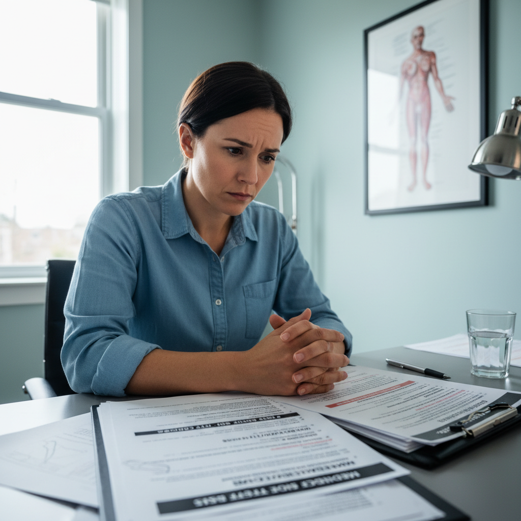 Patient reviewing medication risks and side effects with healthcare provider